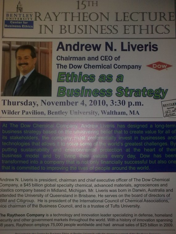 Conferencia Dow Chemical at Bentley University: Ethics as a Business Strategy (Fuente: mi cámara de 3.2 pixeles del móvil :-)
